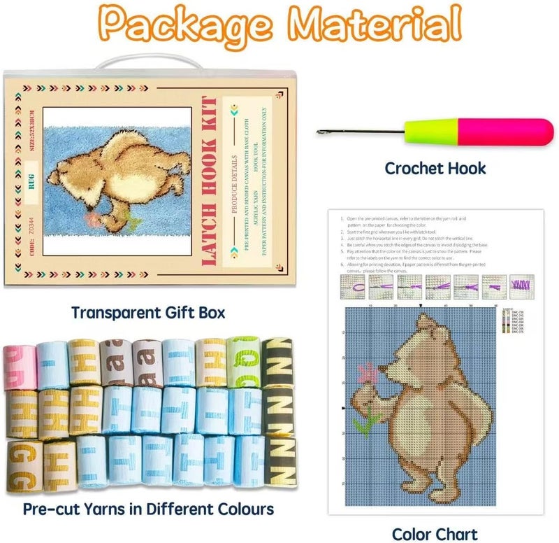 GLAECYY Hook Rug Kits,Bear Rug Making Kits and Adults Beginners Needlework Embroidery DIY Craft Rug Hook Rugs Kits for Home Decoration 20" X 15" - Image 3